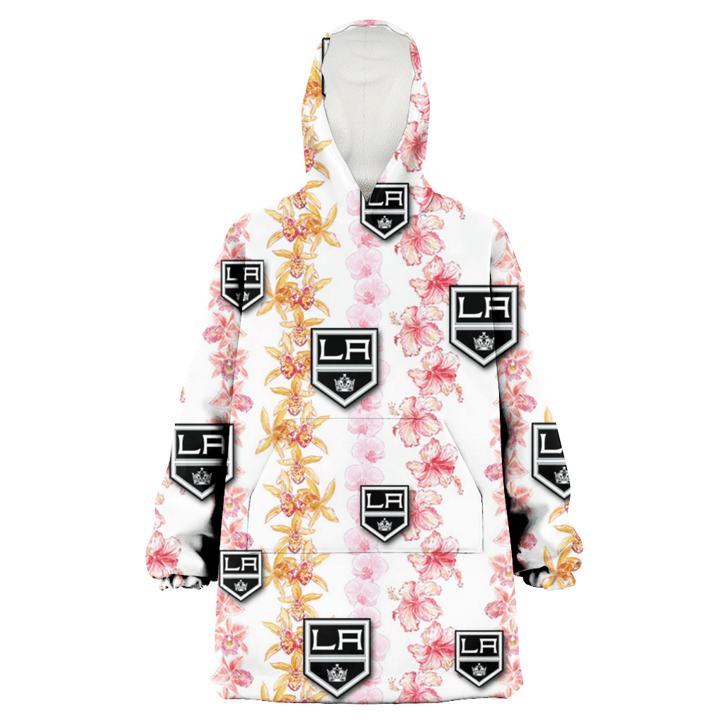 Los Angeles Kings Pink Hibiscus Yellow Pink Orchid White Background 3D Printed Hoodie Blanket Snug Hoodie