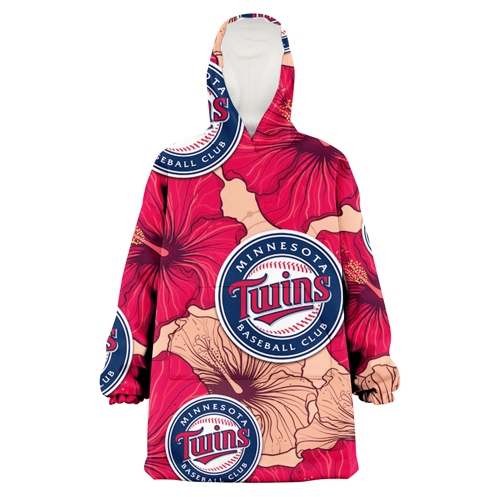 Minnesota Twins Red Beige Hibiscus Beige Background 3D Printed Hoodie Blanket Snug Hoodie