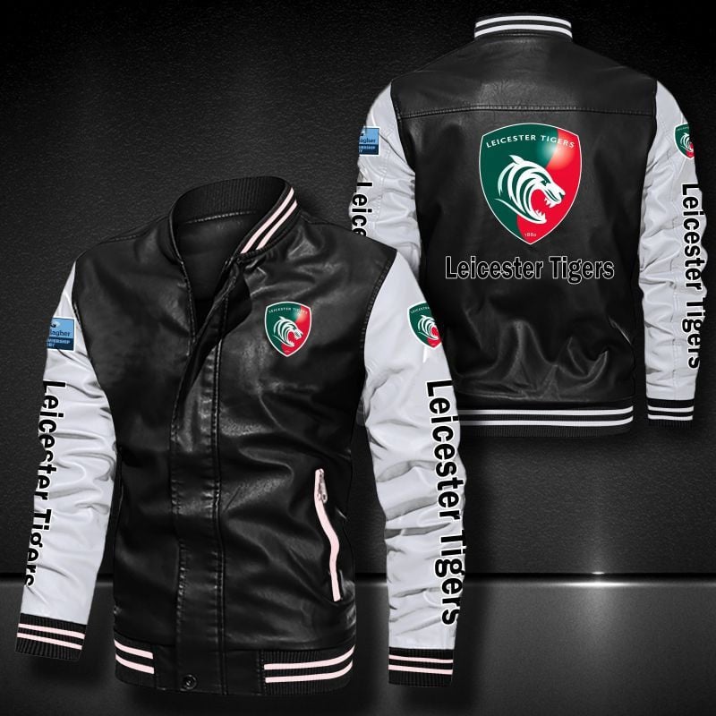 Leicester Tigers Leather Varsity Jacket Bomber Coat