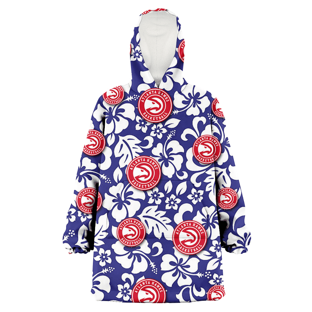 Atlanta Hawks White Hibiscus Pattern Slate Blue Background 3D Printed Hoodie Blanket Snug Hoodie