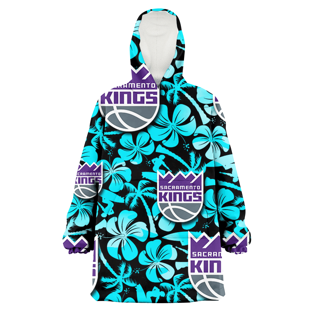 Sacramento Kings Blue Hibiscus Blue Coconut Tree Black Background 3D Printed Hoodie Blanket Snug Hoodie