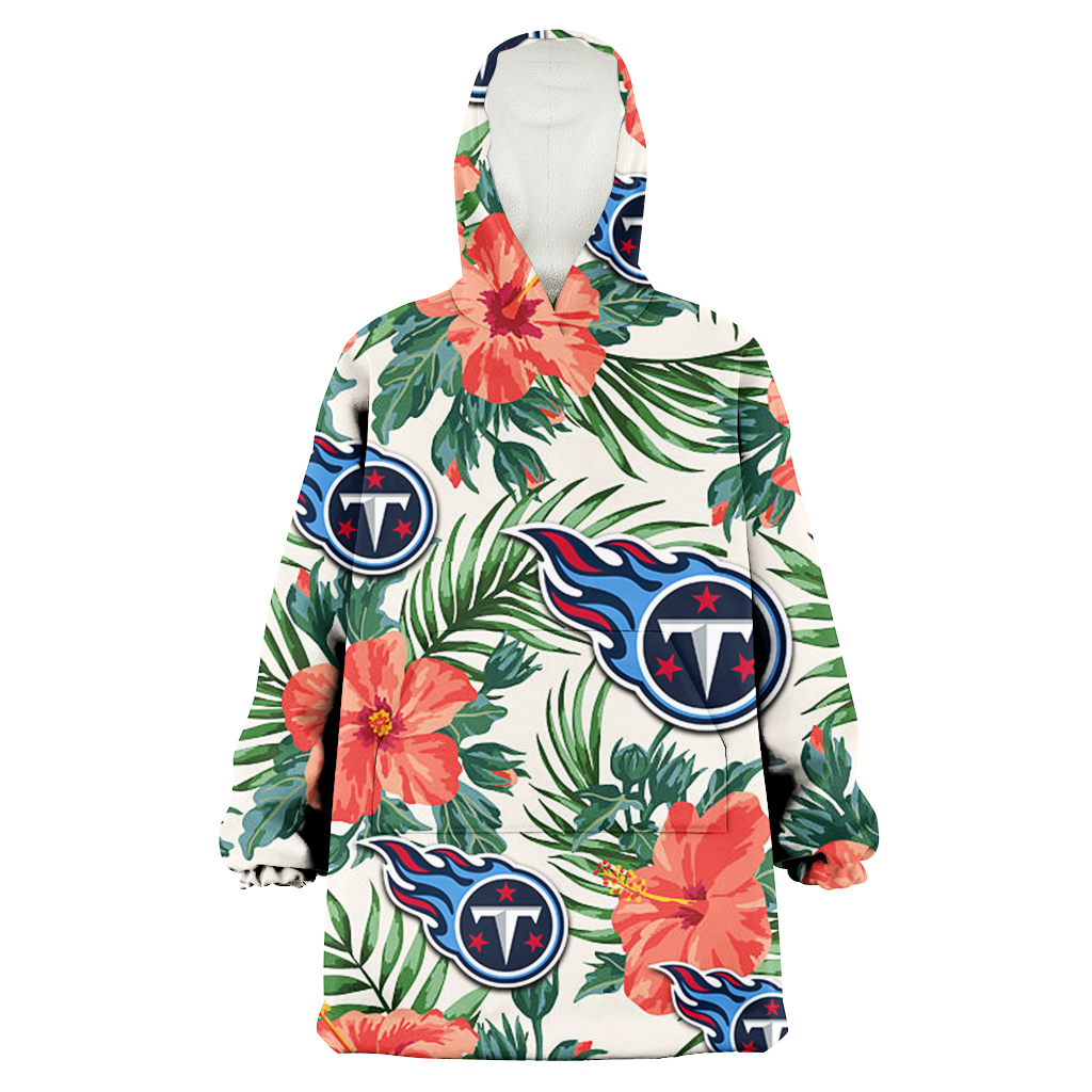 Tennessee Titans Coral Hibiscus Green Leaf Beige Background 3D Printed Hoodie Blanket Snug Hoodie