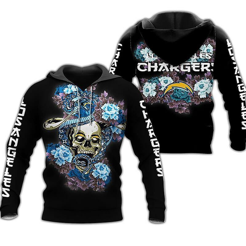Sport-Team Los Angeles Chargers Black Blue Skull Pullover Hoodie V11 Aop Shirt