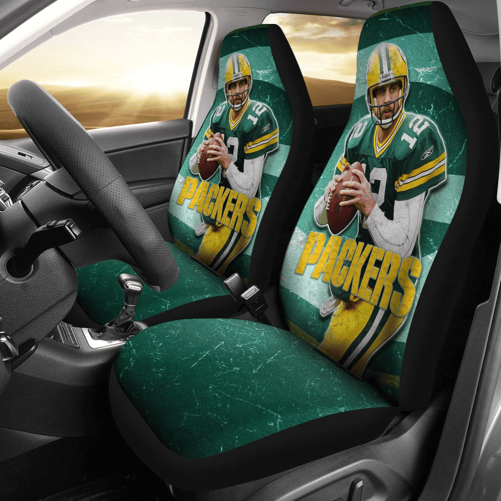 Green Bay Packers American Football Aaron Rodgers Ready To Throw Rugby Ball Car Seat Cover Set CSC898