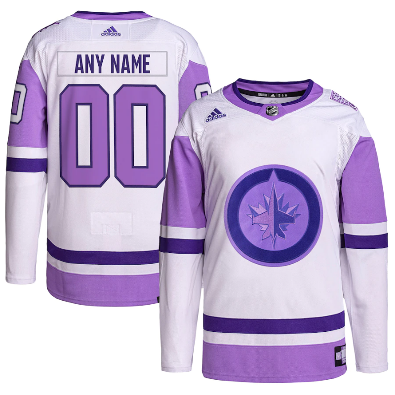 Winnipeg Jets Hockey Fights Cancer Primegreen Custom Jersey- White/Purple