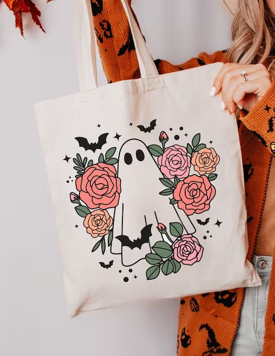 Halloween Tote Bag Trick or Treat Bag, Canvas Tote Bags, Tote Bag Design, Tote Bag Idea