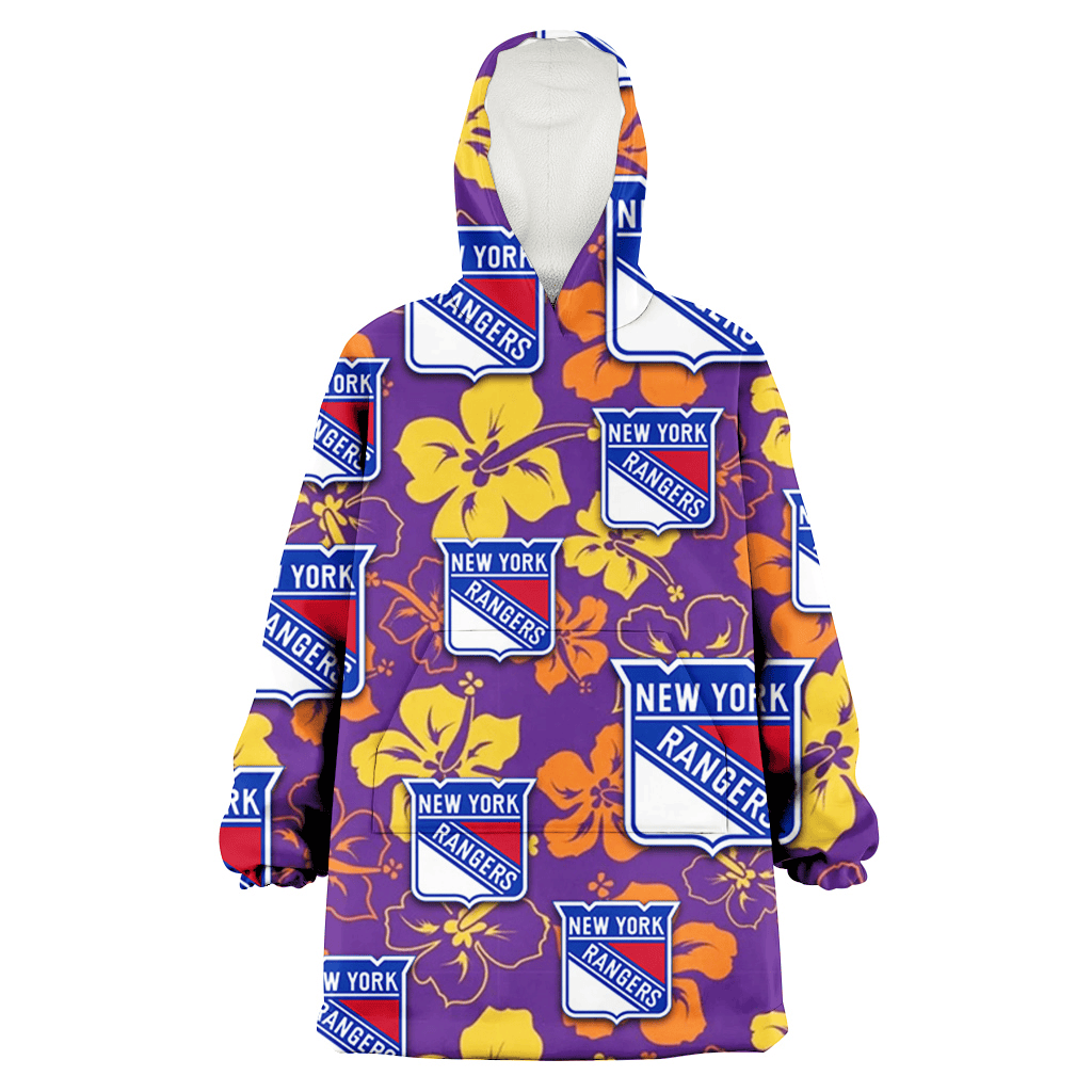 New York Rangers Yellow And Orange Hibiscus Purple Background 3D Printed Hoodie Blanket Snug Hoodie