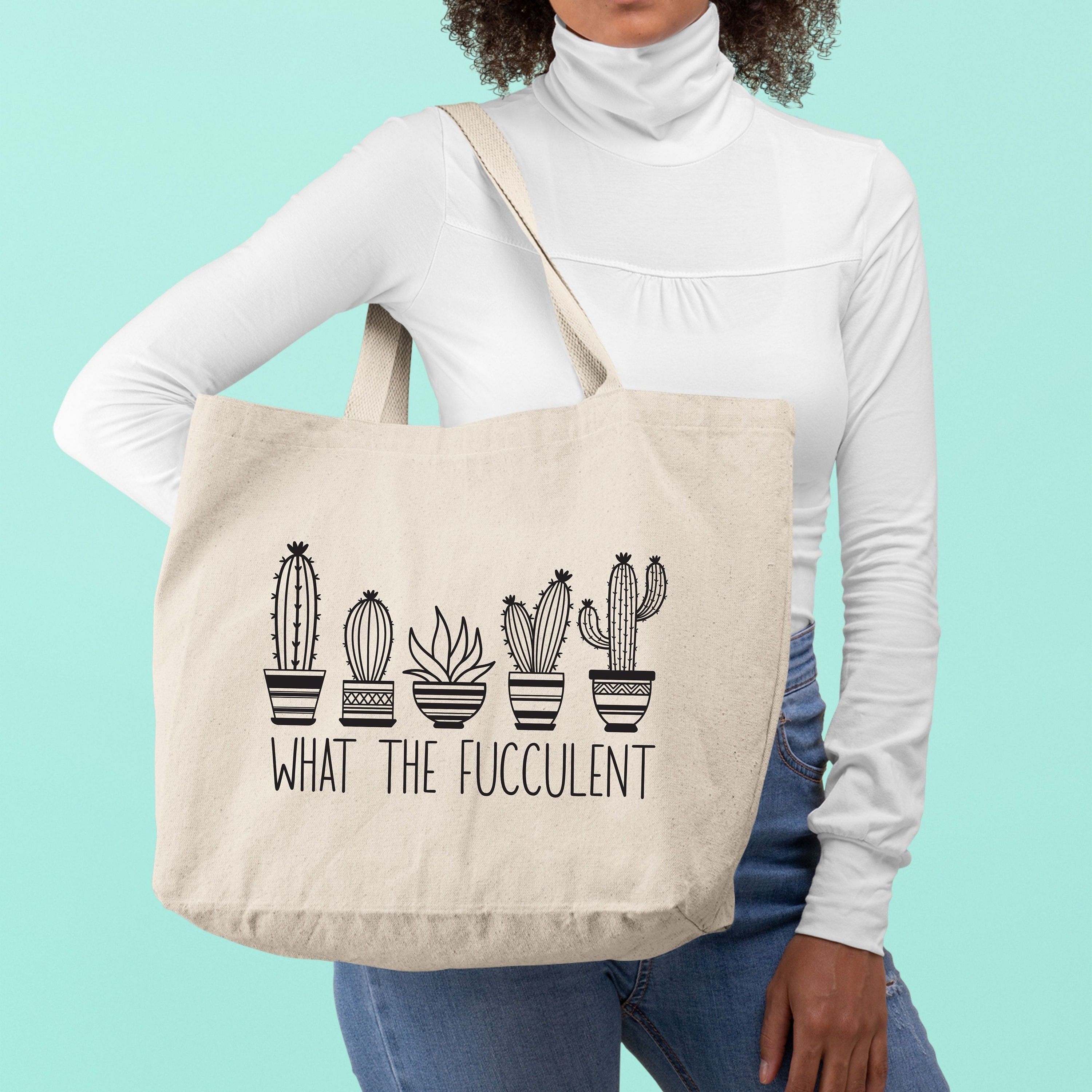 What The Fucculent Tote Bag,Plant Mom Gift,Canvas Tote Bag Aesthetic,Cottagecore Print,Nature Lover Gift,Gardening Tote Bag,Succulent Gift