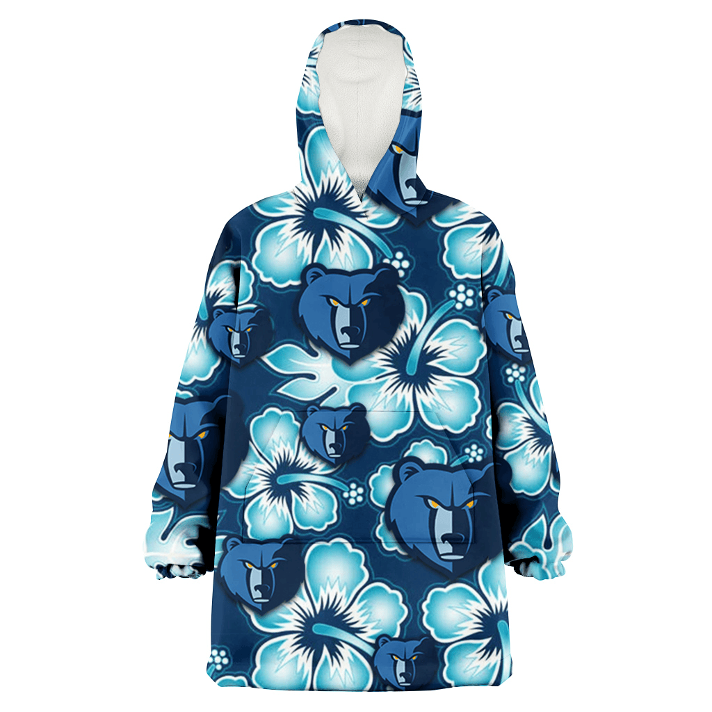 Memphis Grizzlies Dark Turquoise Hibiscus Navy Background 3D Printed Hoodie Blanket Snug Hoodie