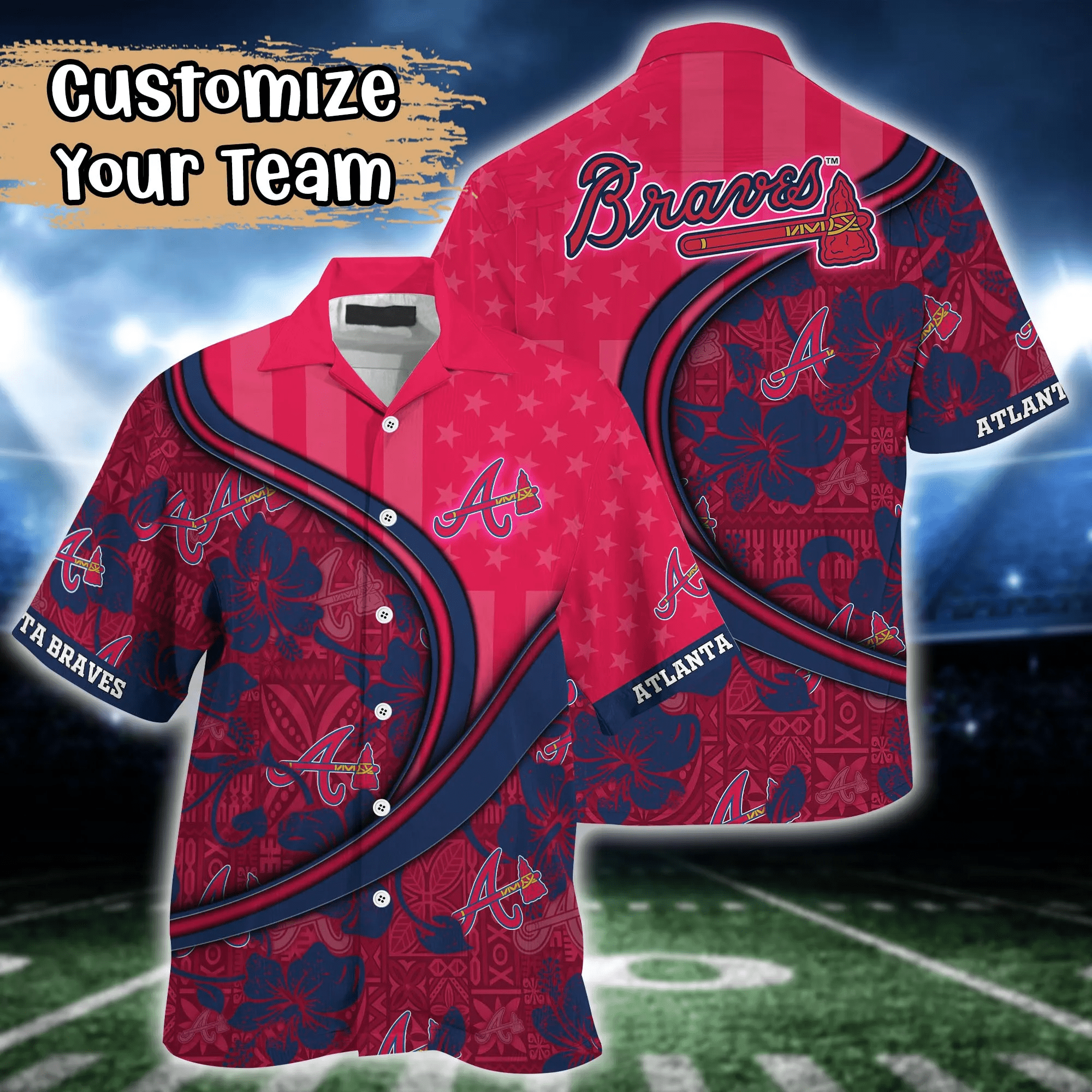 Atlanta Braves Mlb Us Flag Hawaiian Shirt Custom Summer Aloha Shirt