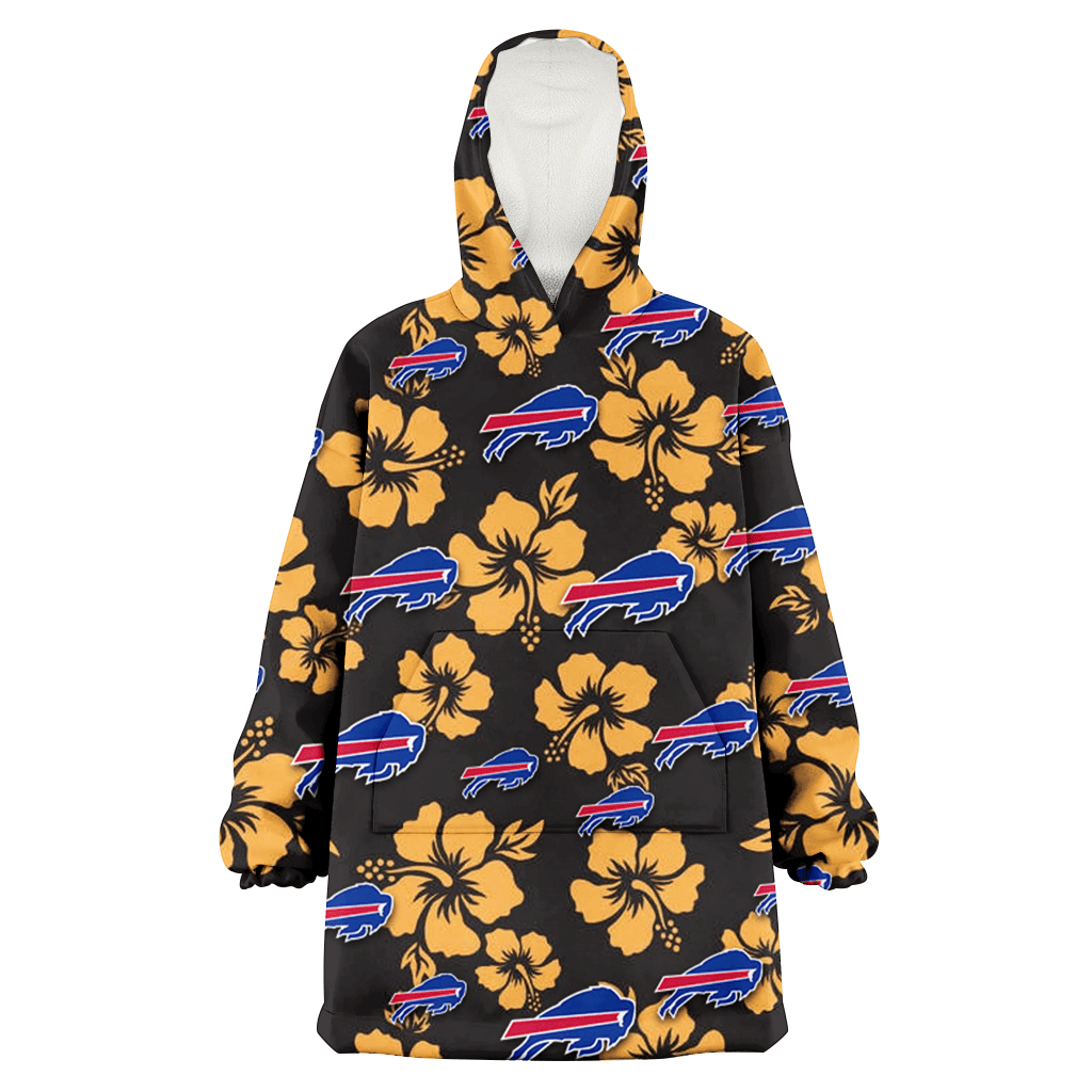 Buffalo Bills Tiny Yellow Hibiscus Black Background 3D Printed Hoodie Blanket Snug Hoodie