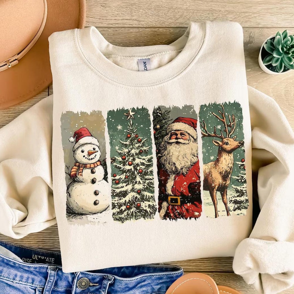 Retro Christmas Sweatshirt, Vintage Christmas Shirt, Santa Claus Shirt, Christmas Snowman Shirt, Christmas Tree Shirt, Merry Christmas Shirt Teeblendstore