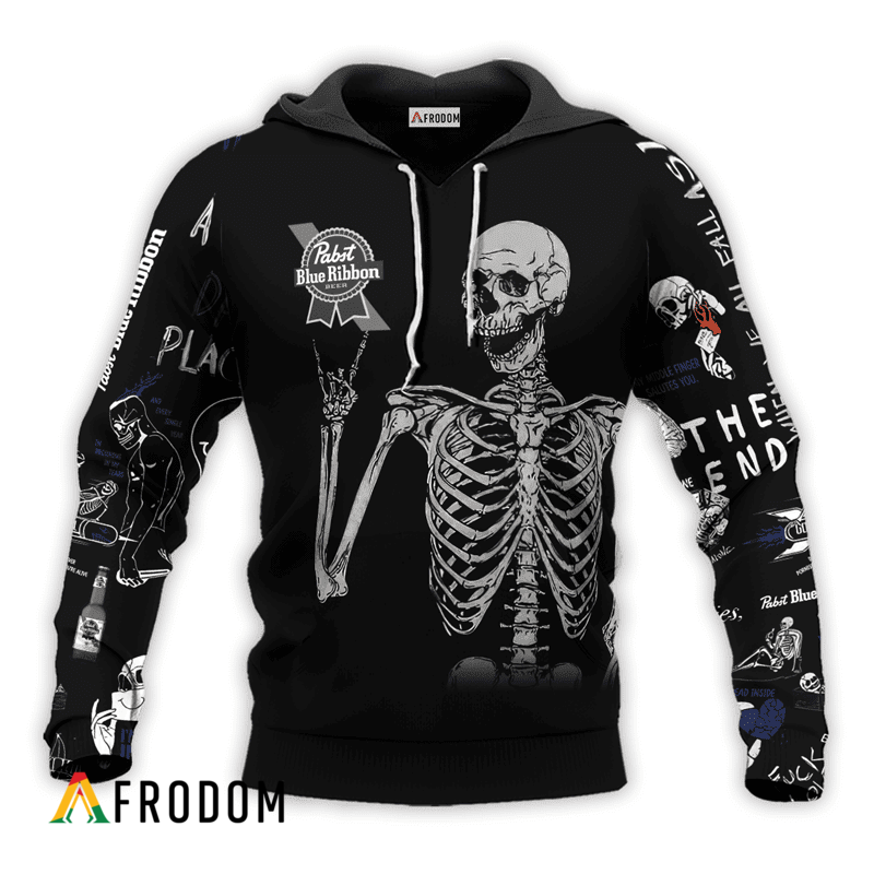 Pabst Blue Ribbon Rock And Roll Skeleton Skull Hoodie & Zip Hoodie