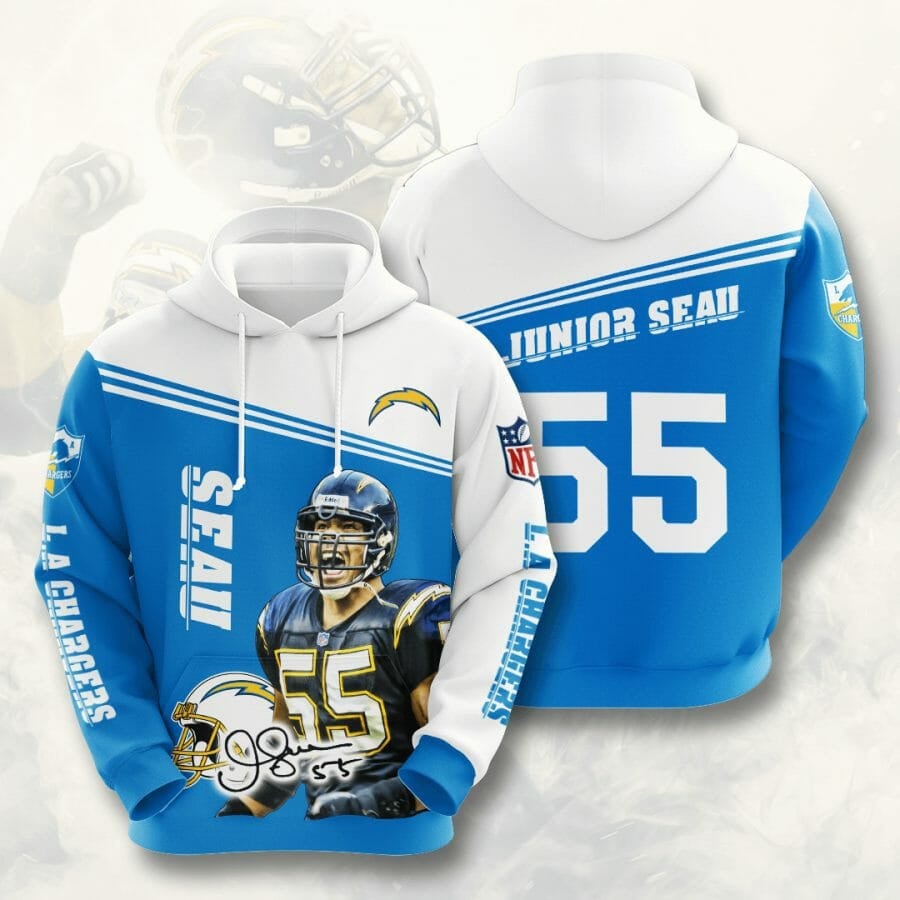 Sport-Team Los Angeles Chargers Junior Seau Powder Blue White Pullover Hoodie Aop Shirt