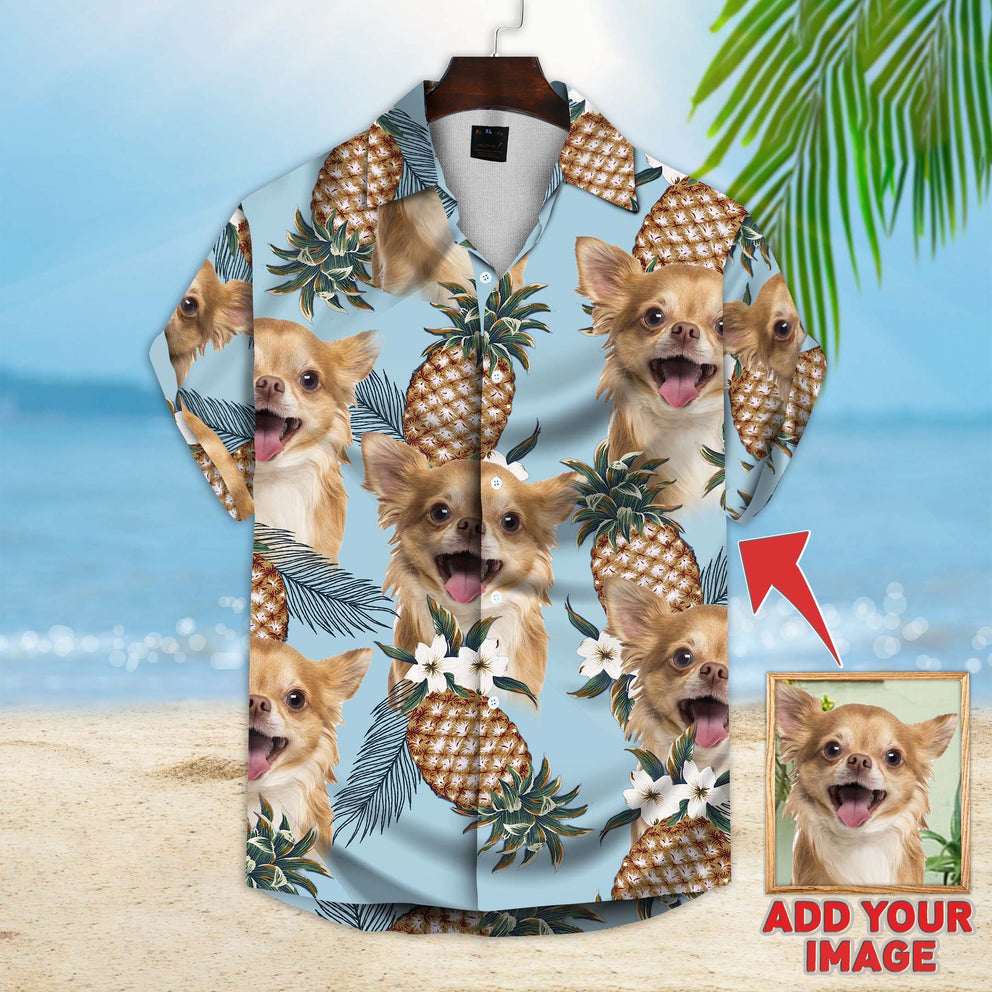 Custom Image Pet Pineapple Pattern Short-Sleeve Hawaiian Shirt, Dog Hawaiian Shirt For Men, Women