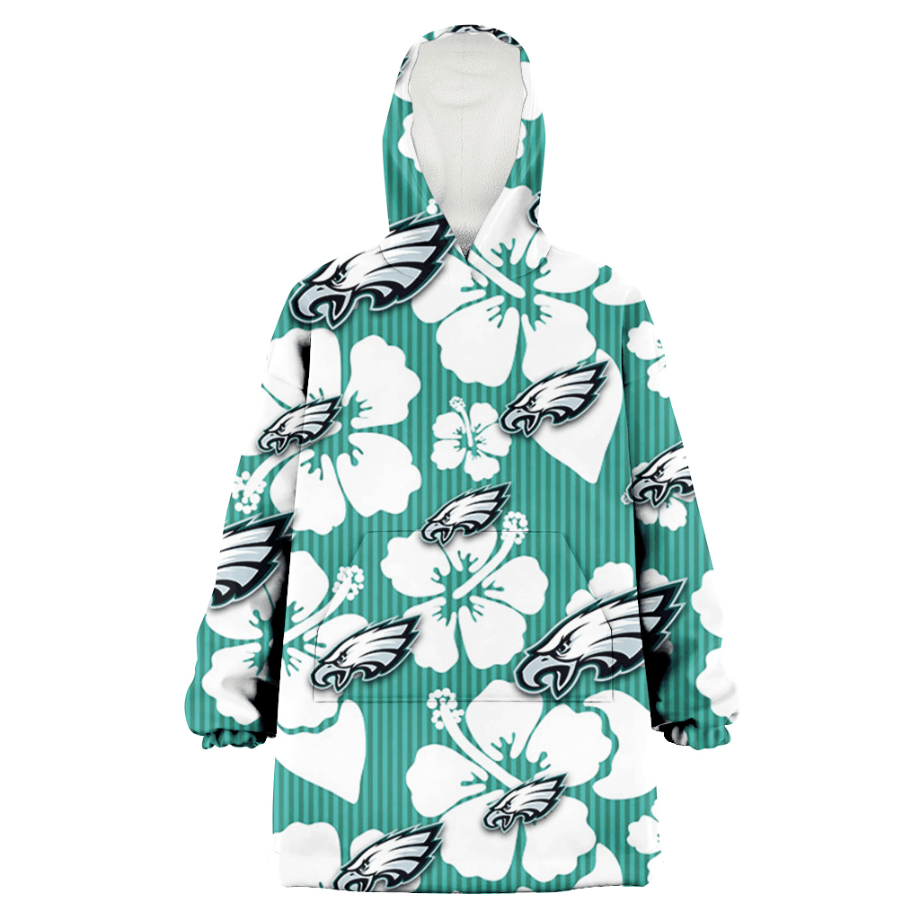 Philadelphia Eagles White Hibiscus Turquoise Stripe Background 3D Printed Hoodie Blanket Snug Hoodie