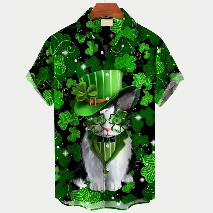 St. Patrick’S Day Cat Print Men’S Hawaiian Shirt, Hawaiian Shirt For Men And Women