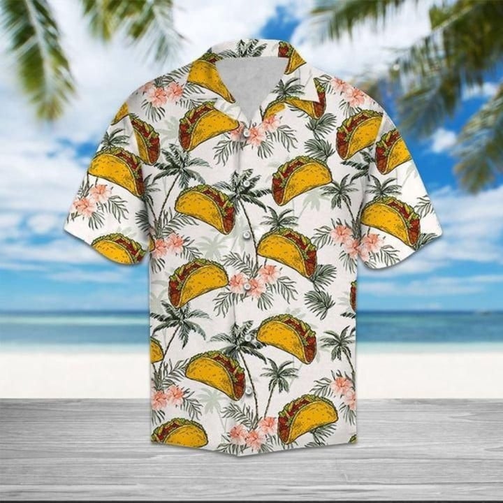 Tropical Floral And Taco Hawaiian Shirt, Aloha Hawaiian Shirt, Shirt For Men, Gift For Him, Unisex Hawaiian Shirt