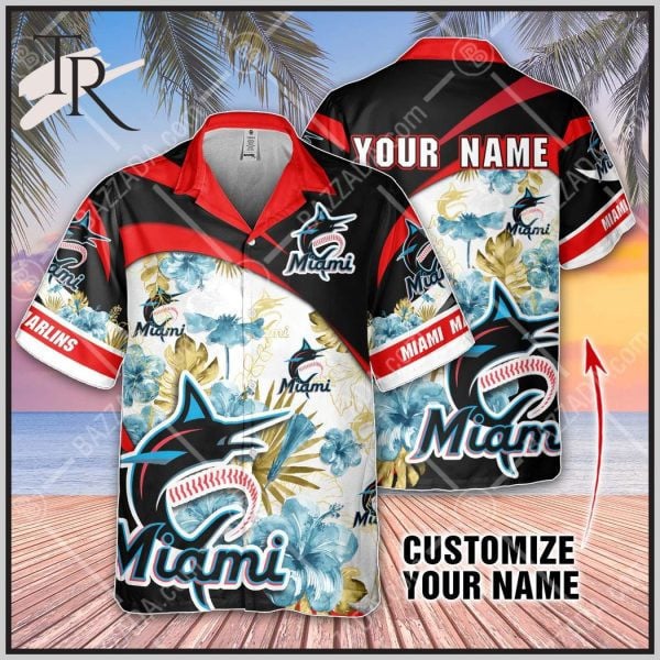 Custom Name Mlb Miami Marlins Black And Red 3D Hawaiian Shirt