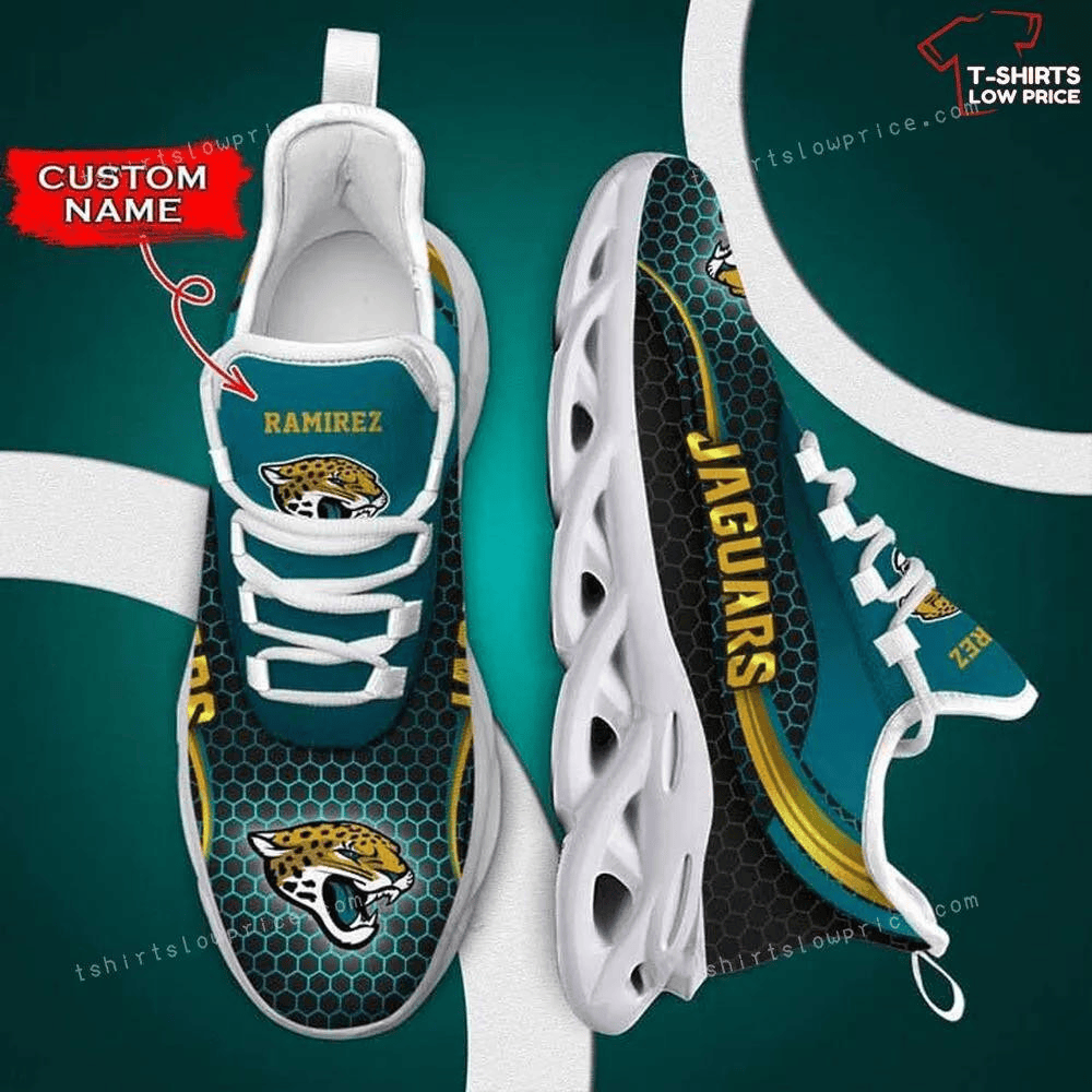 Personalize Jacksonville Jaguars Teal Black Max Soul Sneakers Sport Shoes MS6724