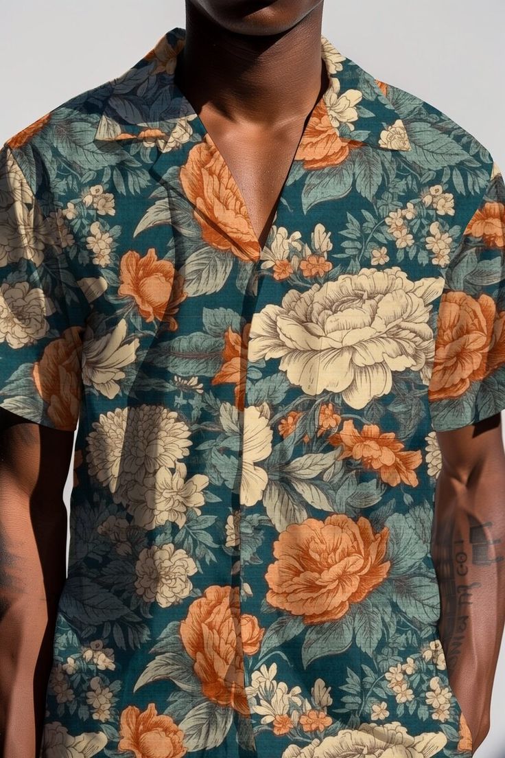 Hawaiian Shirt Men Flower Button up  &hellip;