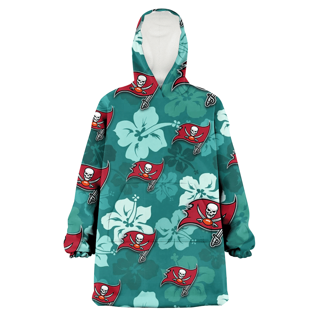 Tampa Bay Buccaneers Light Sea Green Hibiscus Green Background 3D Printed Hoodie Blanket Snug Hoodie