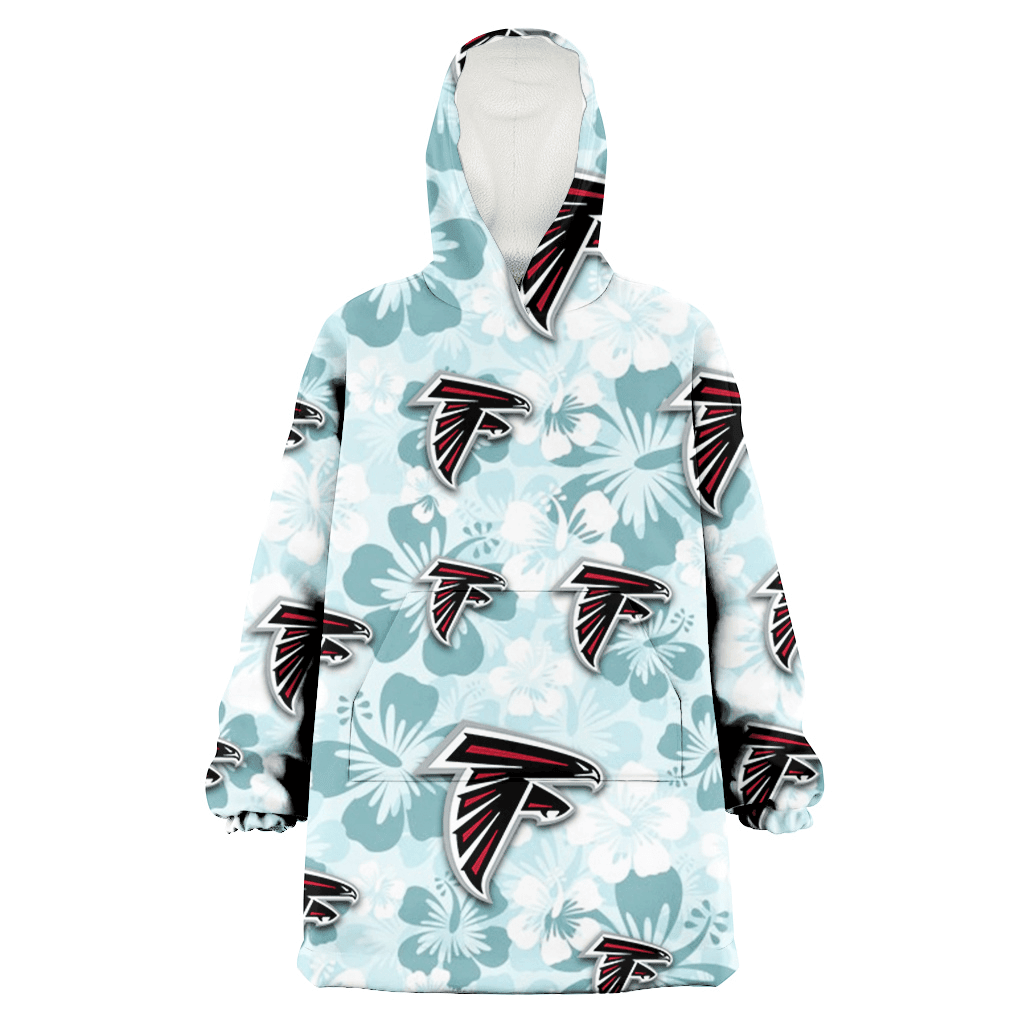 Atlanta Falcons Pale Turquoise Hibiscus Light Cyan Background 3D Printed Hoodie Blanket Snug Hoodie