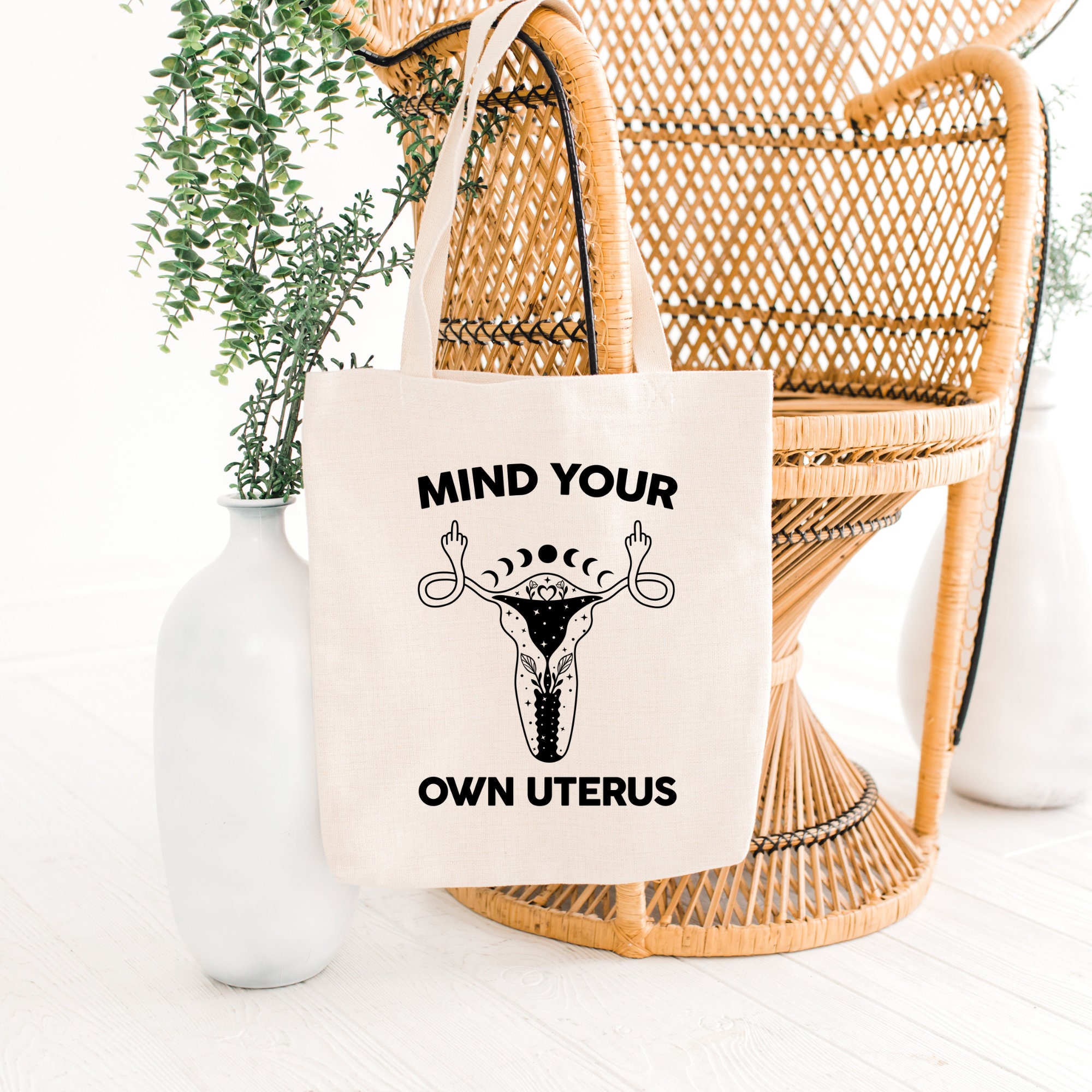 Mind Your Own Uterus, Celestial, Uterus Middle Finger, Woman Empowerment, Roe v. Wade, Canvas Tote Bag, Uterus, Woman’s Rights