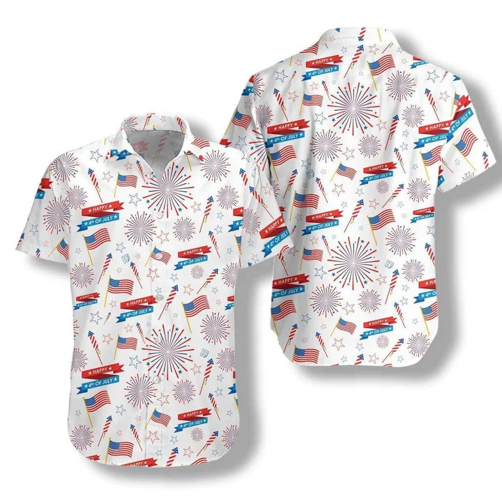 4Th Of July Hawaii Shirt Flag On White Watercolor Hawaiian Shirt