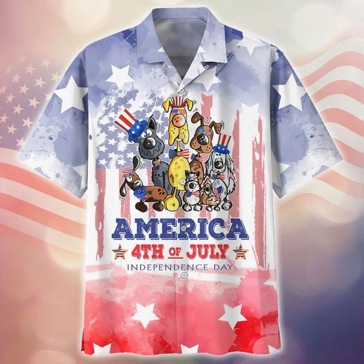 Dog Independence Day 3D Full Printed Hawaiian Shirt For Men And Woman, Happy 4Th Of Jul Hawaii Shirt, Beach Shirt