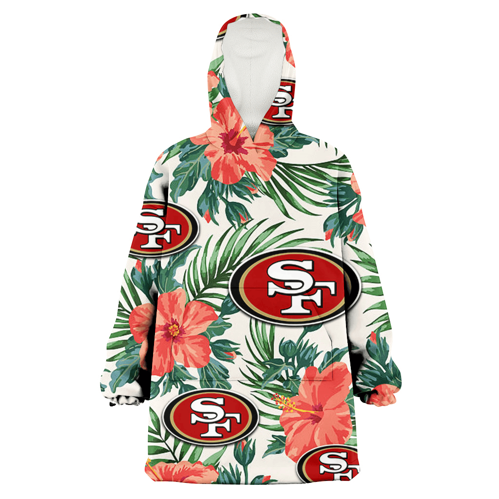 San Francisco 49ers Coral Hibiscus Green Leaf Beige Background 3D Printed Hoodie Blanket Snug Hoodie