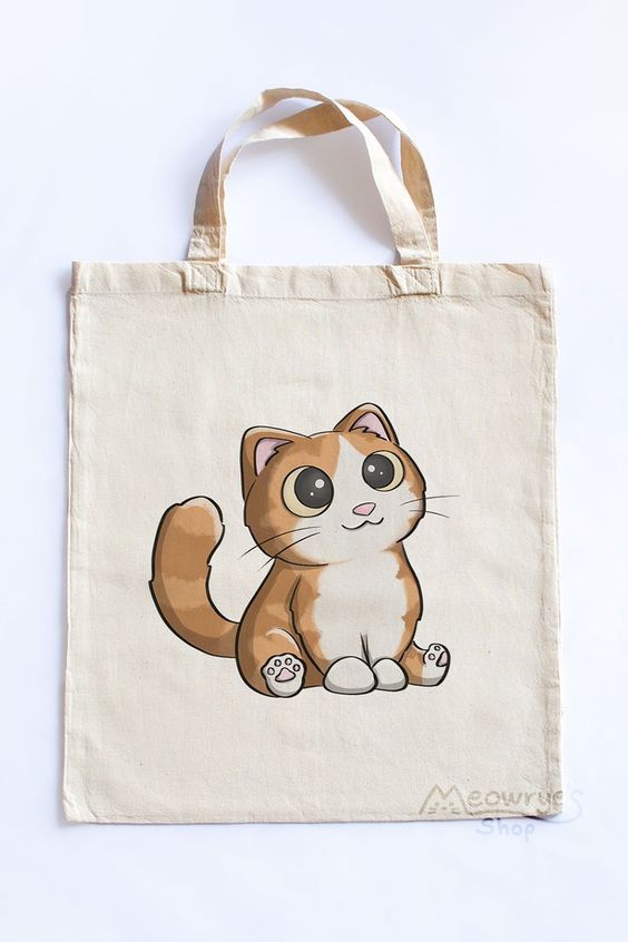 Cute Cat Canvas Tote Bag, Canvas Tote Bags, Tote Bag Design, Tote Bag Idea