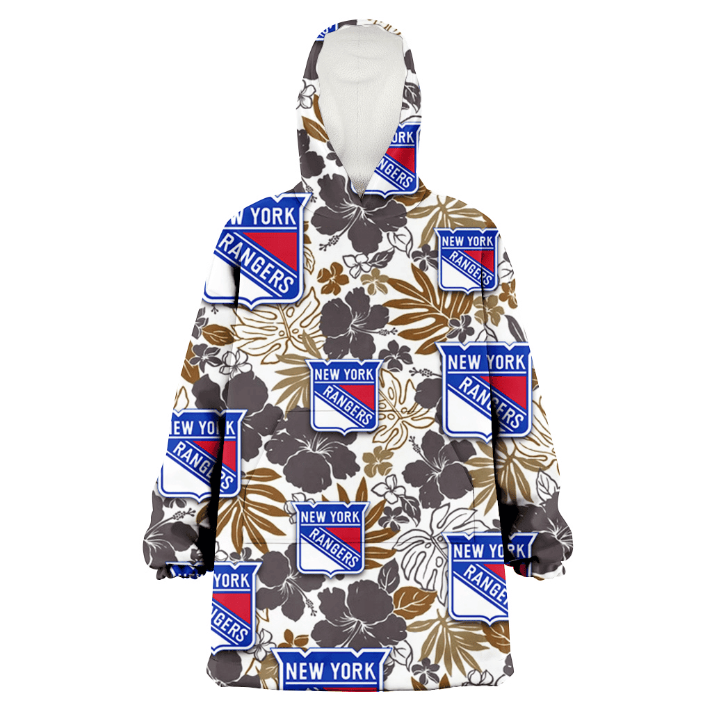 New York Rangers Dark Brown Hibiscus Brown Leaves White Background 3D Printed Hoodie Blanket Snug Hoodie