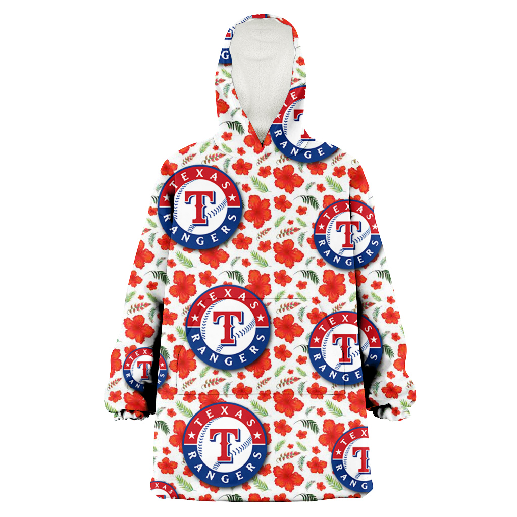 Texas Rangers Tiny Red Hibiscus Green Leaf White Cube Background 3D Printed Hoodie Blanket Snug Hoodie