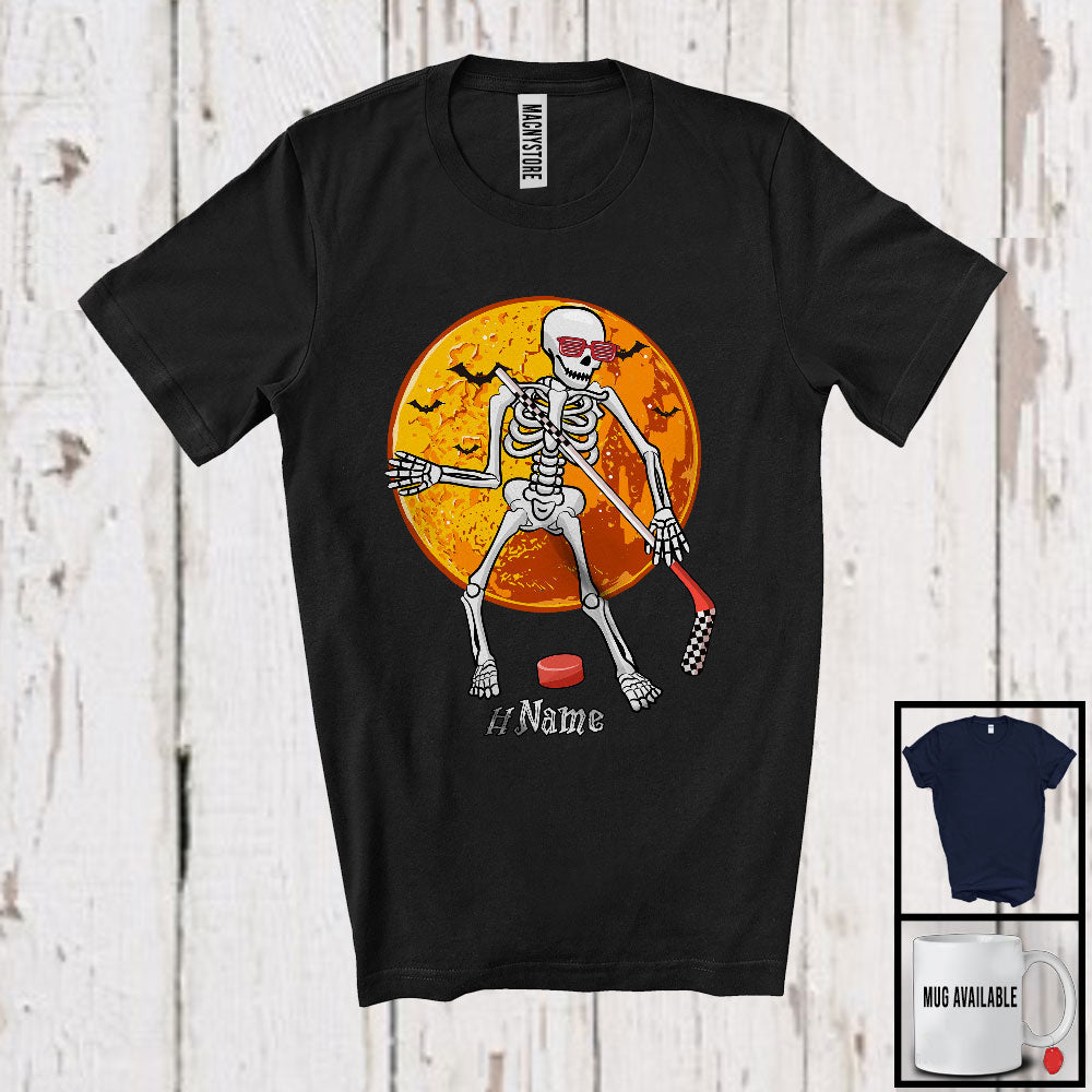 Personalized Skeleton Playing Ice Hockey, Scary Halloween Custom Name Ice Hockey Player, Sport T-Shirt