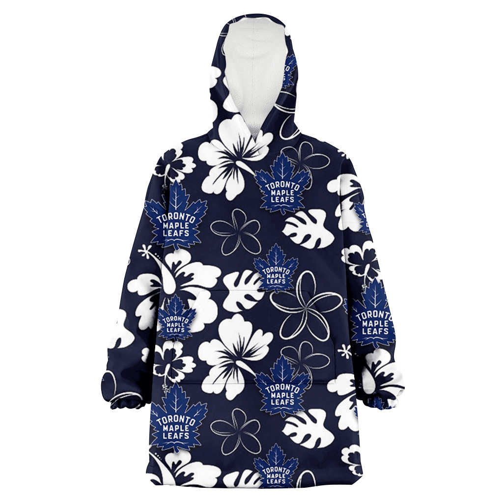 Toronto Maple Leafs White Hibiscus Sketch Porcelain Flower Navy Background 3D Printed Hoodie Blanket Snug Hoodie