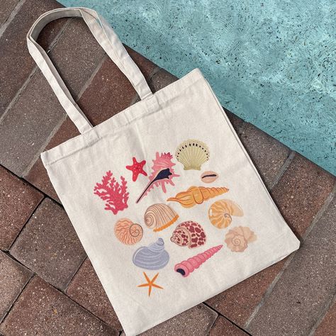 Beach Bachelorette party favor, Canvas Tote Bag cute beach tote for pool, Seashell sea ocean aesthetic bag