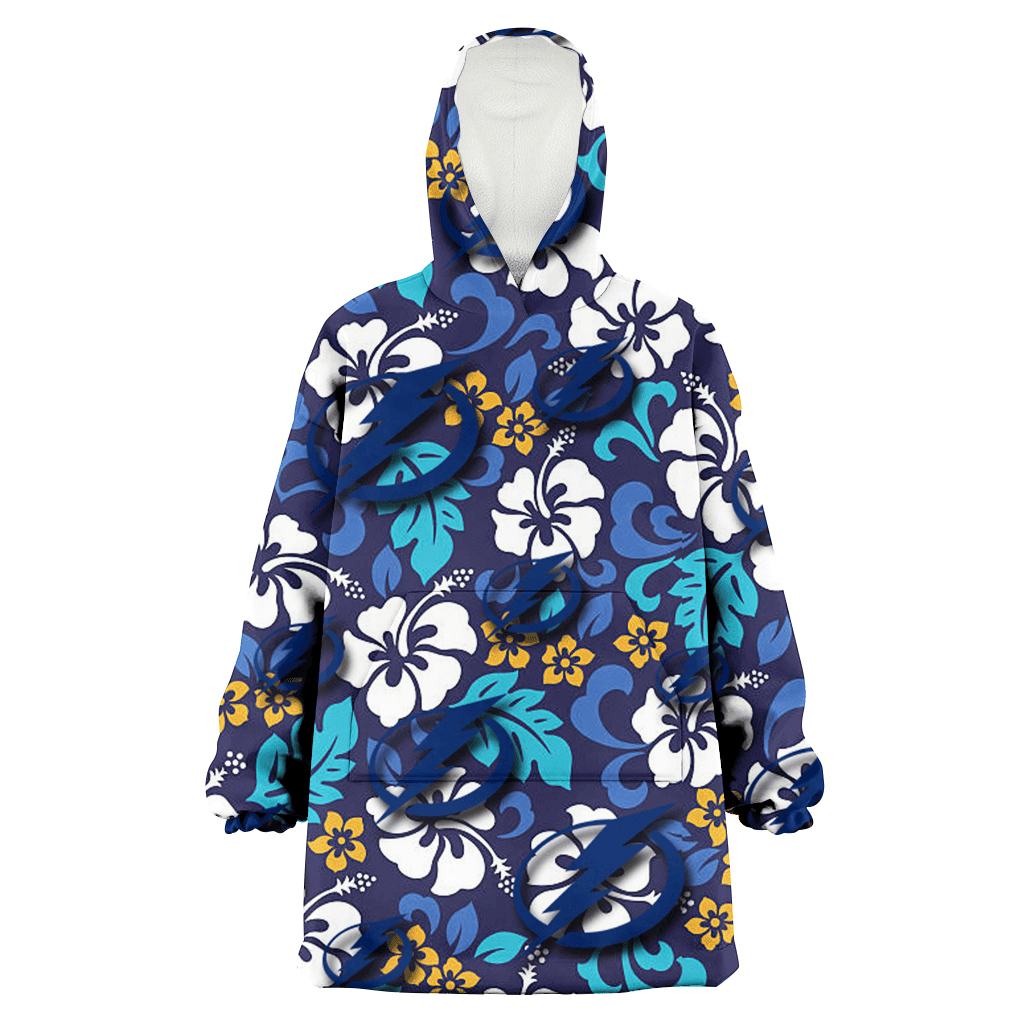 Tampa Bay Lightning White Hibiscus Ceramic Style Navy Background 3D Printed Hoodie Blanket Snug Hoodie