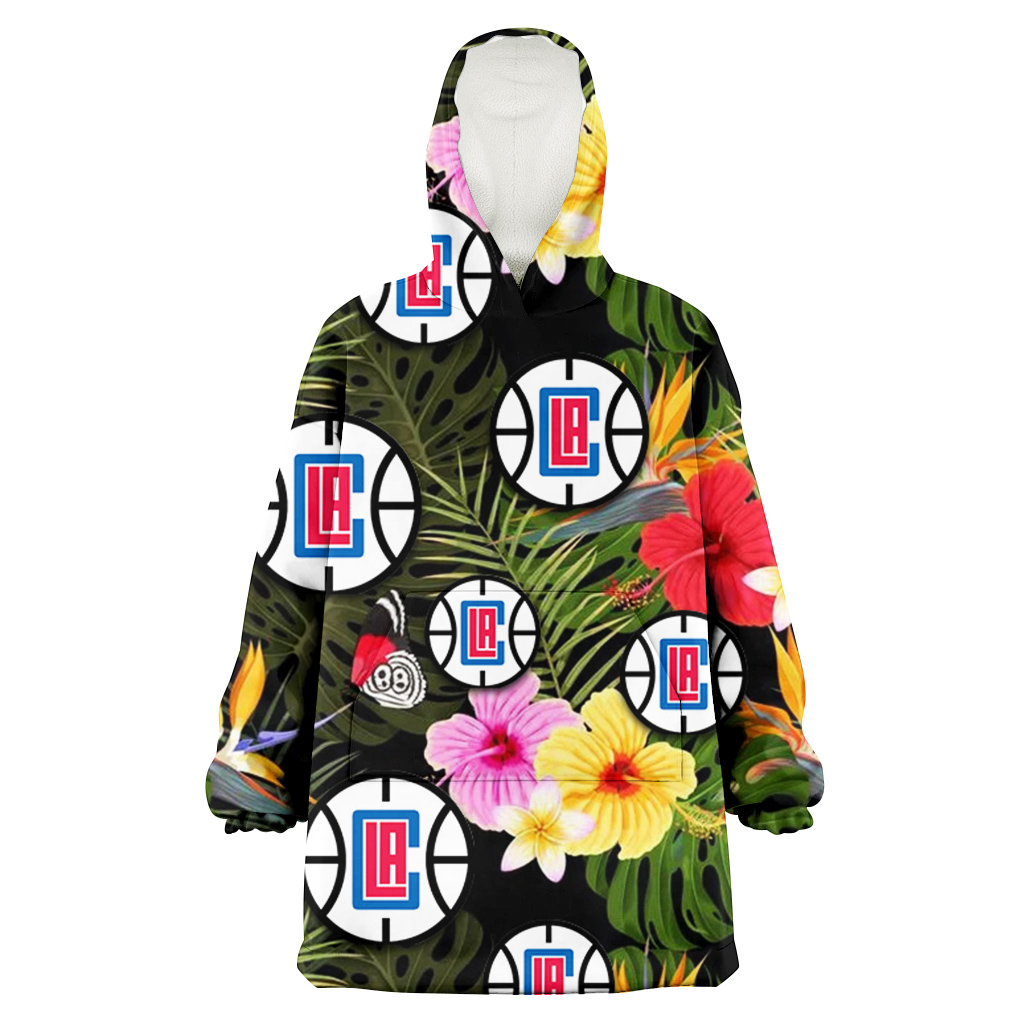 Los Angeles Clippers Colorful Hibiscus Green Leaf Back Background 3D Printed Hoodie Blanket Snug Hoodie