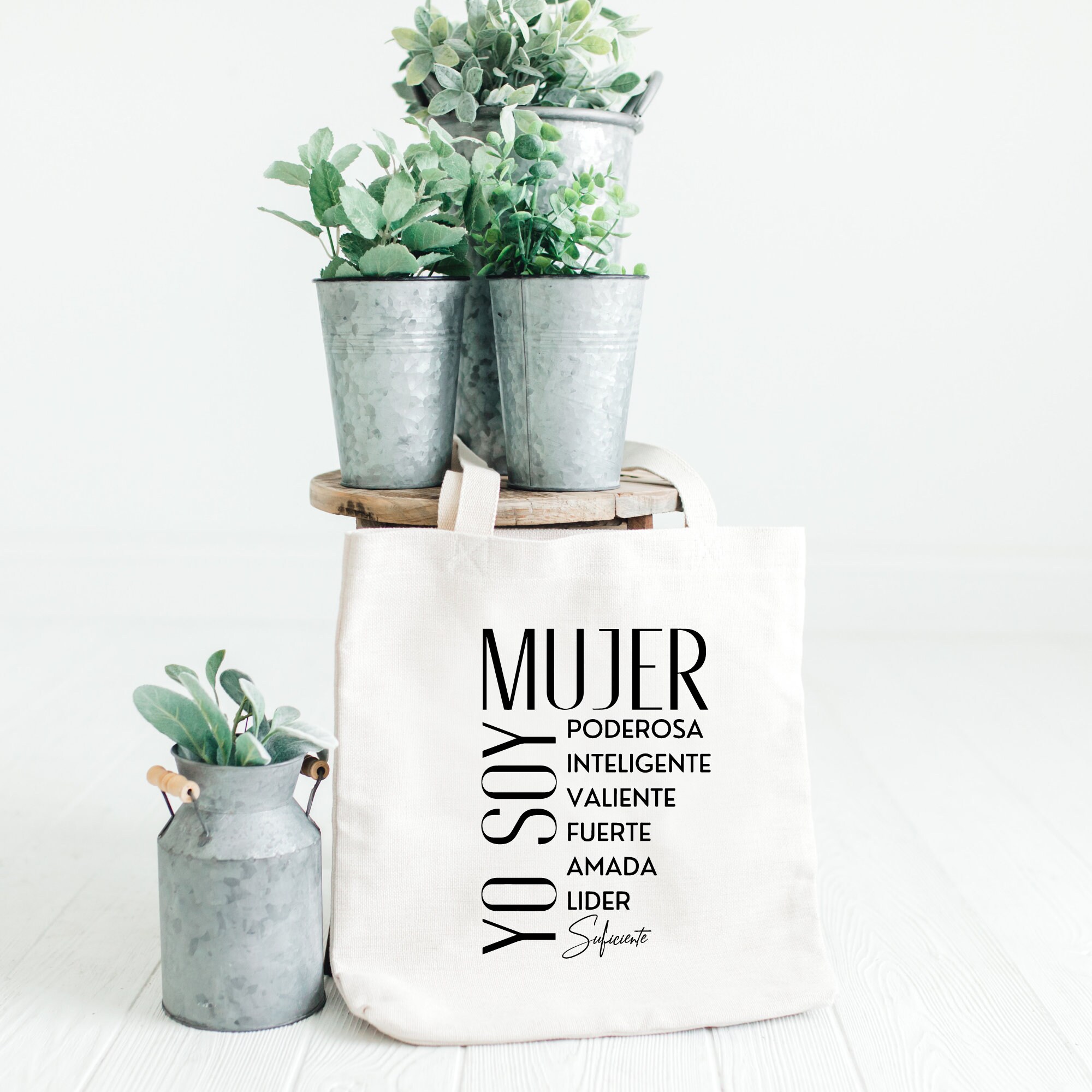 Yo Soy Mujer Canvas Natural Tote, Grocery Bag, Gift for Her, Regalo, Dia De Madre, Poderosa, Inteligente, Valiente, Fuerte, Amada, Lider