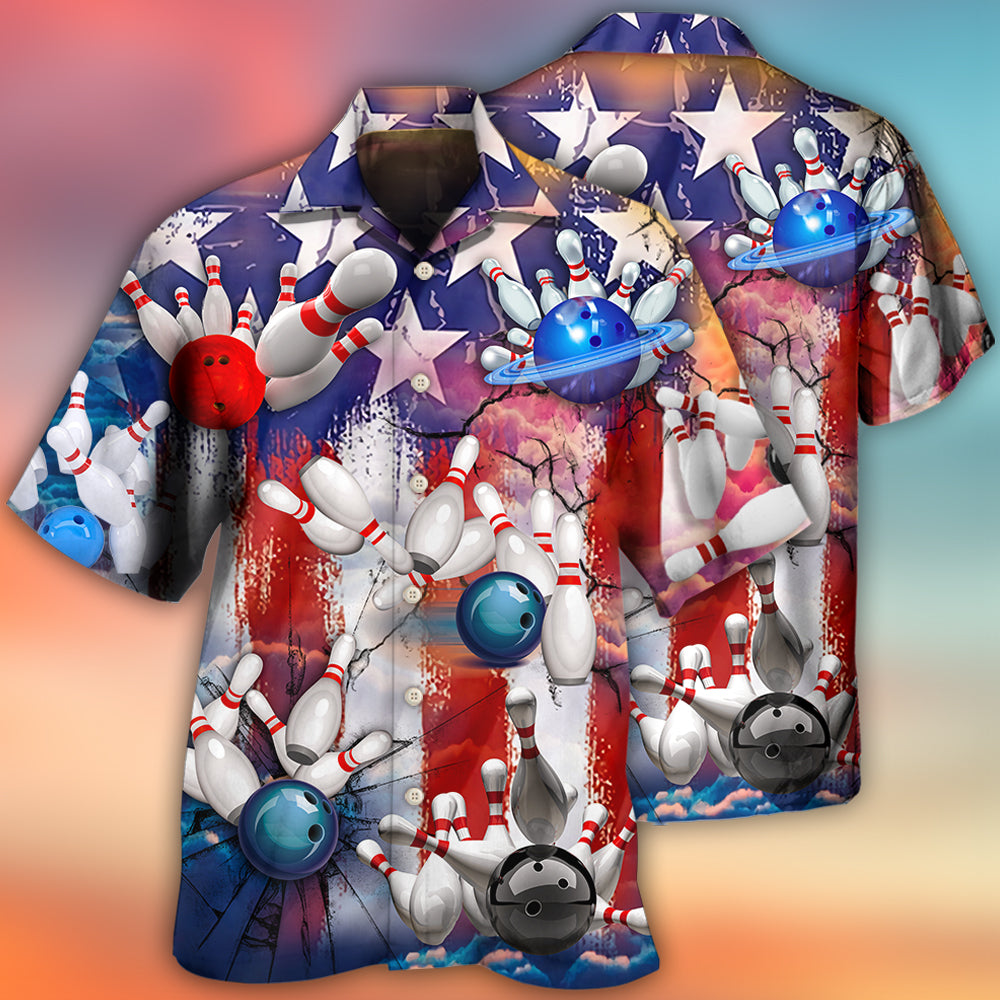 Bowling Aloha Hawaiian Shirts For Summer, Usa Flag Independence Day Patriotic Hawaiian Shirts For Men Women