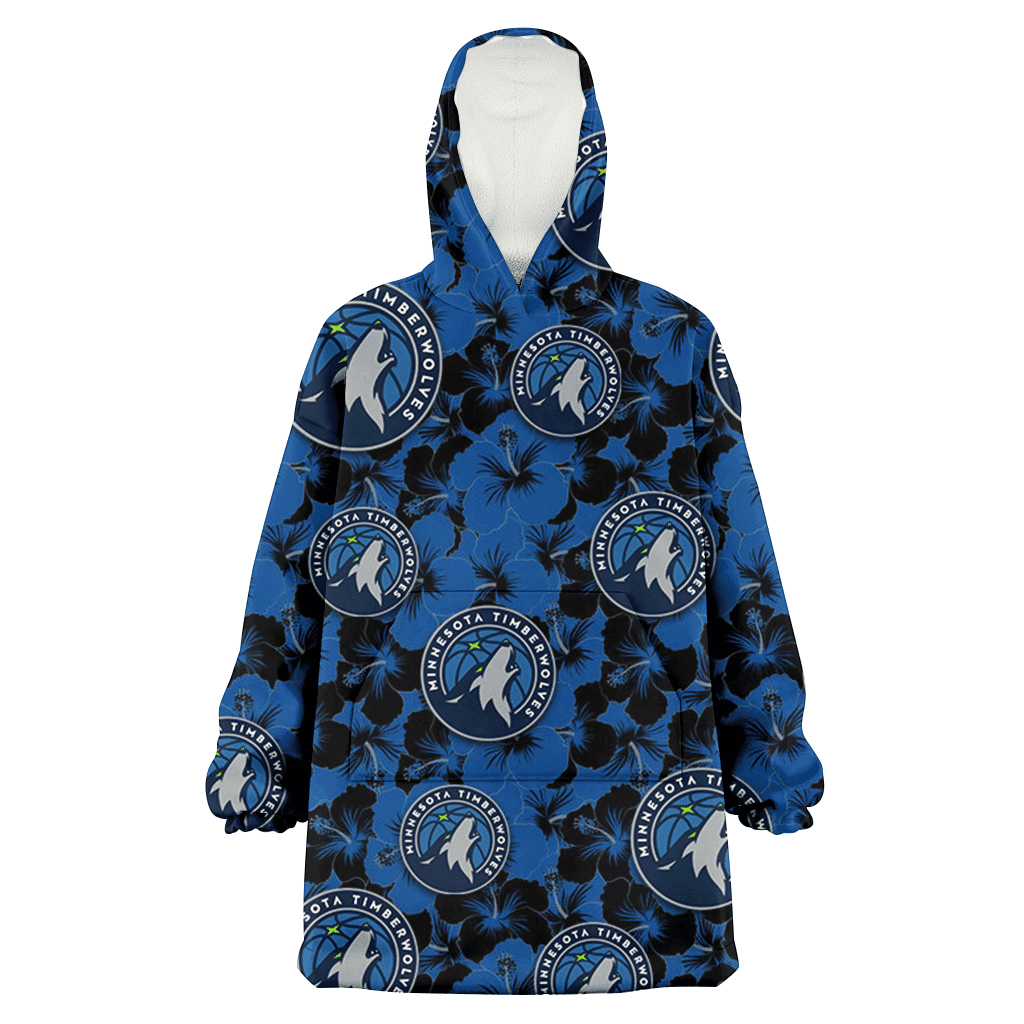 Minnesota Timberwolves Black Dark Blue Hibiscus Black Background 3D Printed Hoodie Blanket Snug Hoodie