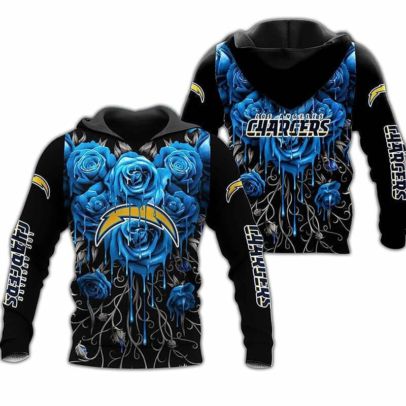 Sport-Team Los Angeles Chargers Blue Rose Black Pullover Hoodie Aop Shirt