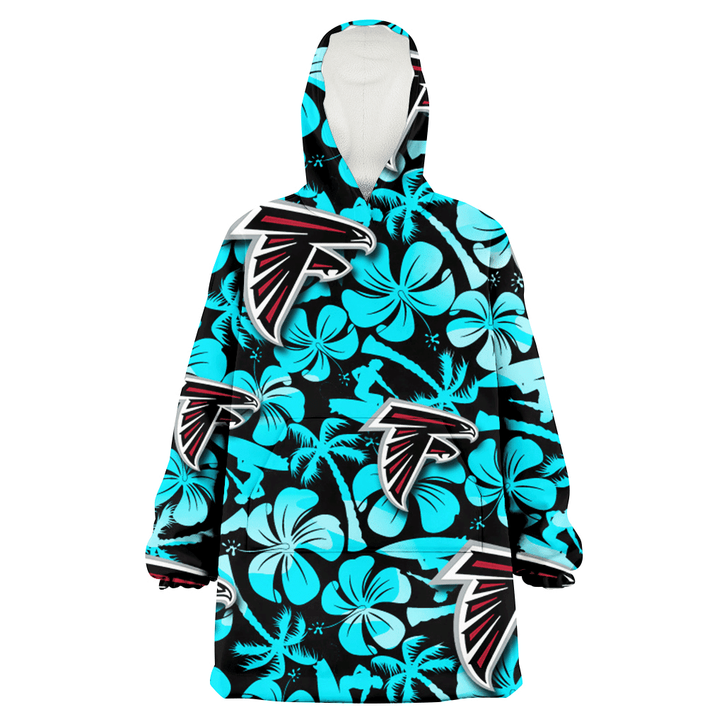 Atlanta Falcons Blue Hibiscus Blue Coconut Tree Black Background 3D Printed Hoodie Blanket Snug Hoodie