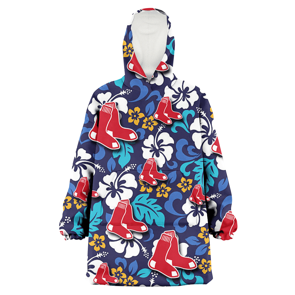 Boston Red Sox White Hibiscus Ceramic Style Navy Background 3D Printed Hoodie Blanket Snug Hoodie
