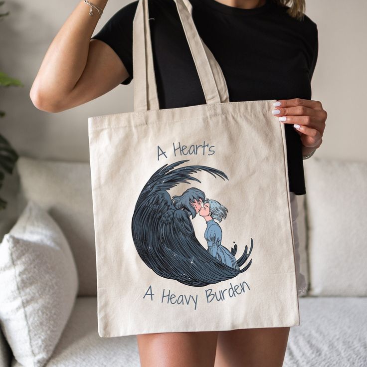 Howls Moving Castle Inspired Howl  Sophie, A Hearts A Heavy Burden, Tote Bag, Best Tote Bags Ideas, Cute Tote Bags Ideas, Tote Bag Design Ideas, Girls Tote Bag, Best Canvas Tote Bags Ideas