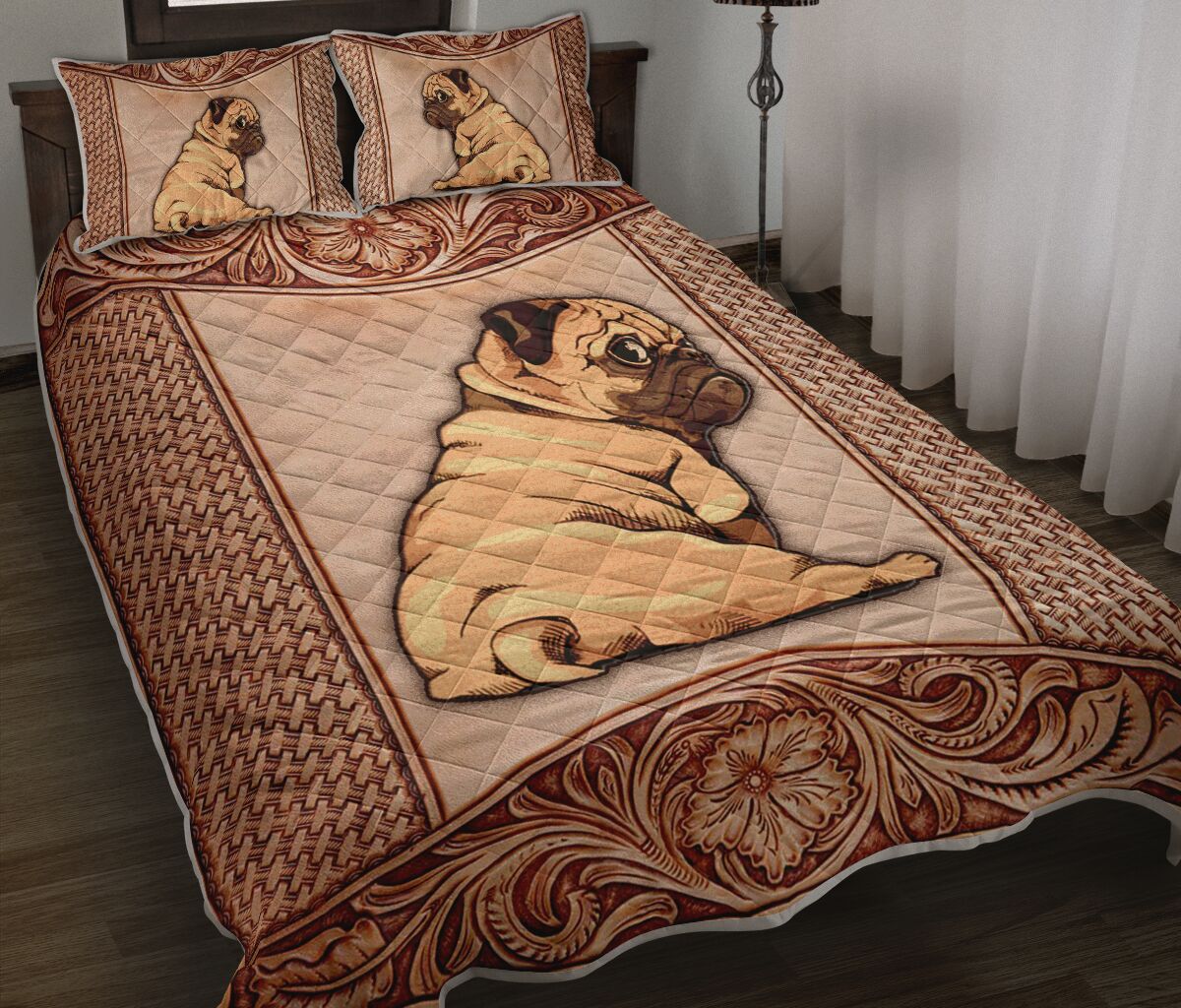 Pug Dog Flower Carve Qbs Quilt Bed Set Bedroom Decoration Twin/Queen/King Size Bedding