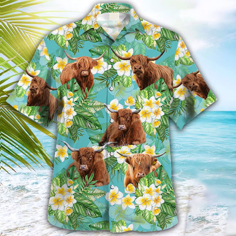 Highland Tropical Hawaiian Shirt, Cow Hawaiian Shirt, Animal Hawaiian Shirts For Men, Gift For Him Animood Collections