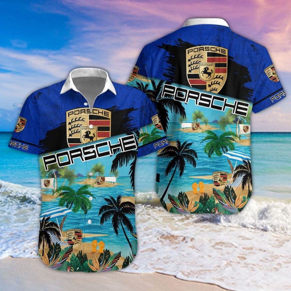 Porsche Car Beach Coastal Island Brand Logo 3D Hawaiian Shirt