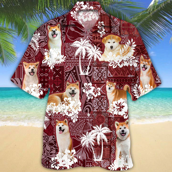 Akita Red Hawaiian Shirt, Tropical Shirts, Gift For Him, Funny Hawaiian Shirts